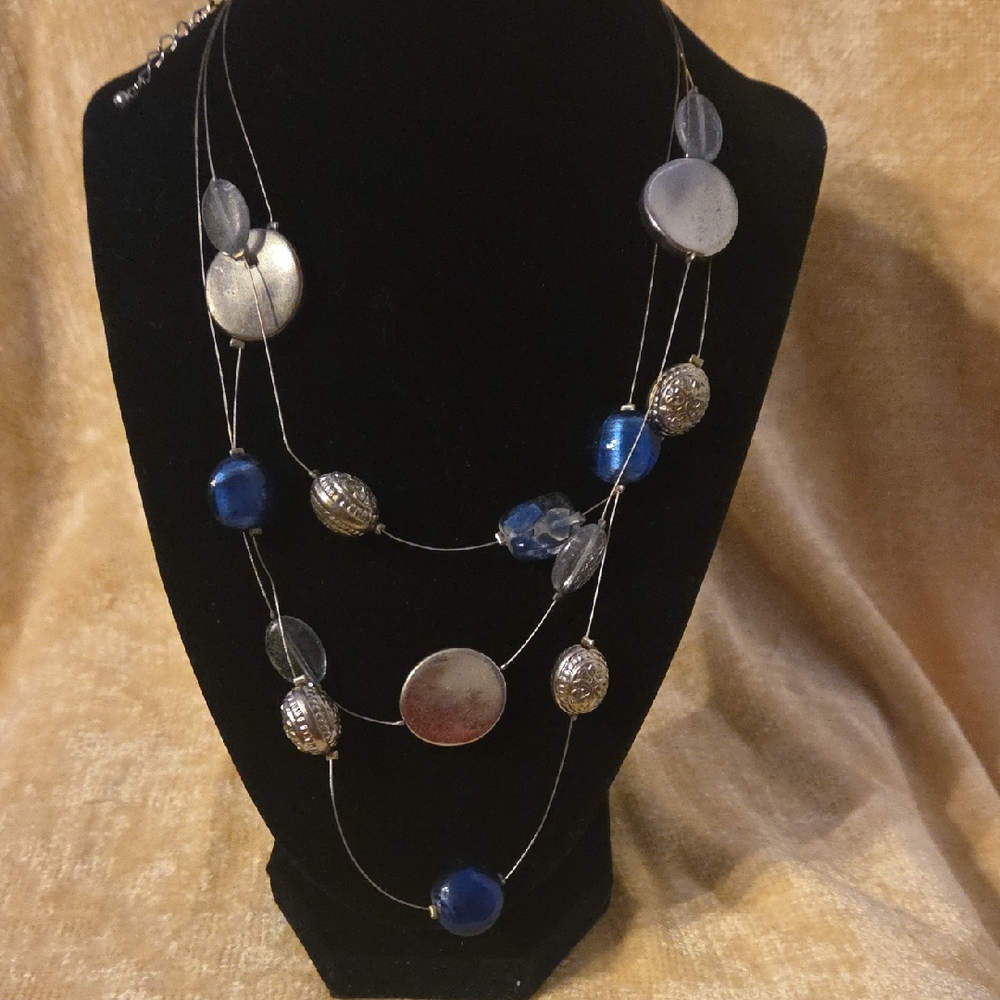 Silver and Blue Multi-Strand Necklace